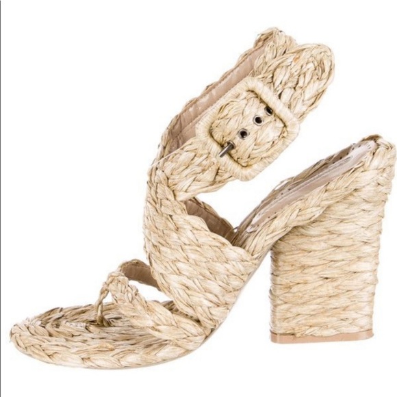 Stella McCartney Shoes - Stella McCartney size 41 straw heels block heel thong front side buckle used